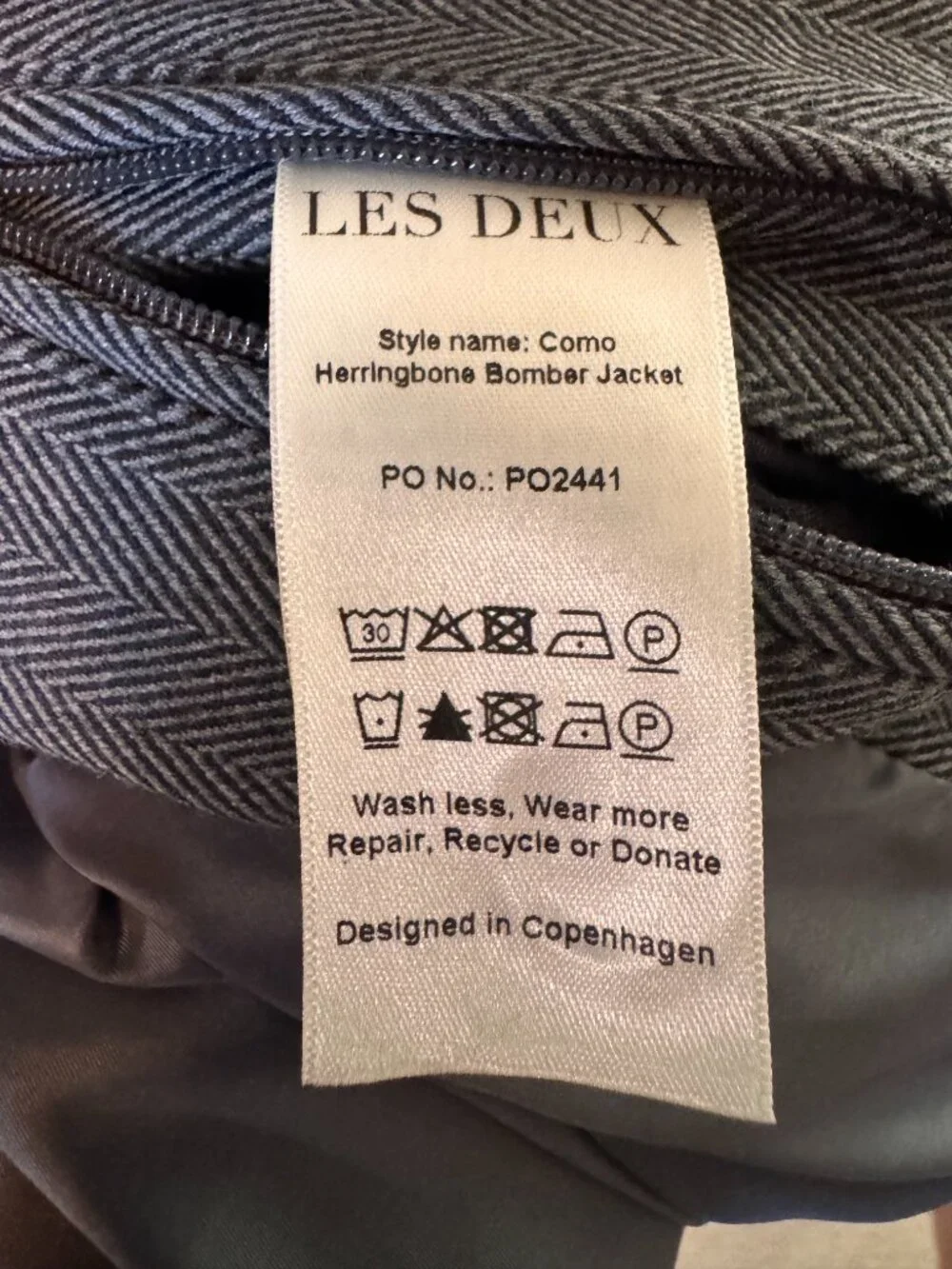 Les Deux Como Herringbone Bomber Jacket Grey XXL $259